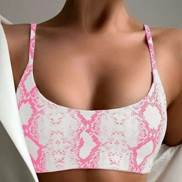Shein Pink Snakeskin Print Bralette Bikini Top - Picture 1 of 2